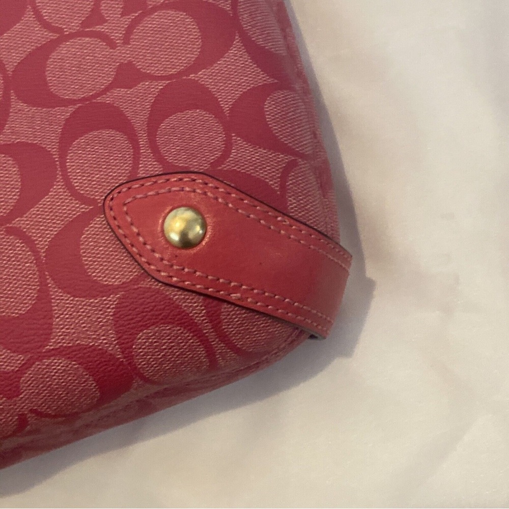 NWT Coach 13193 Heritage Stripe Signature Convertible Magenta Canvas Hobo Bag - Picture 6 of 9